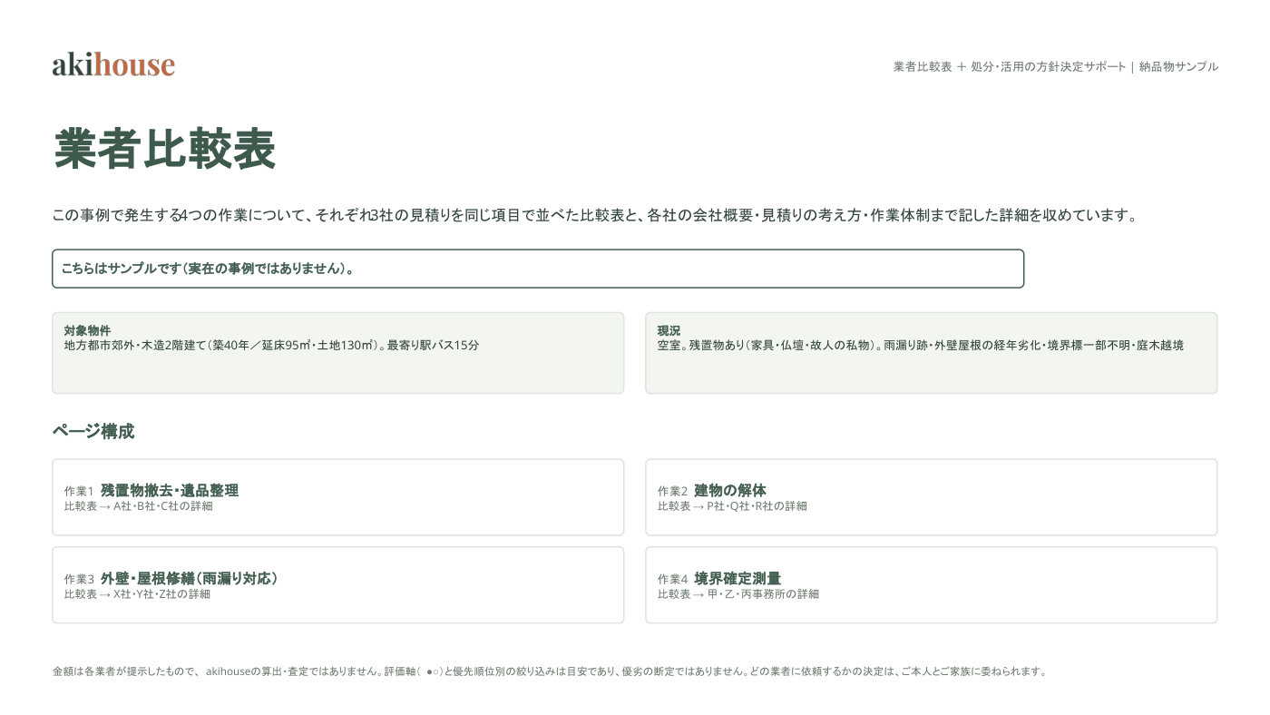 業者比較表 サンプル 1ページ目（表紙）